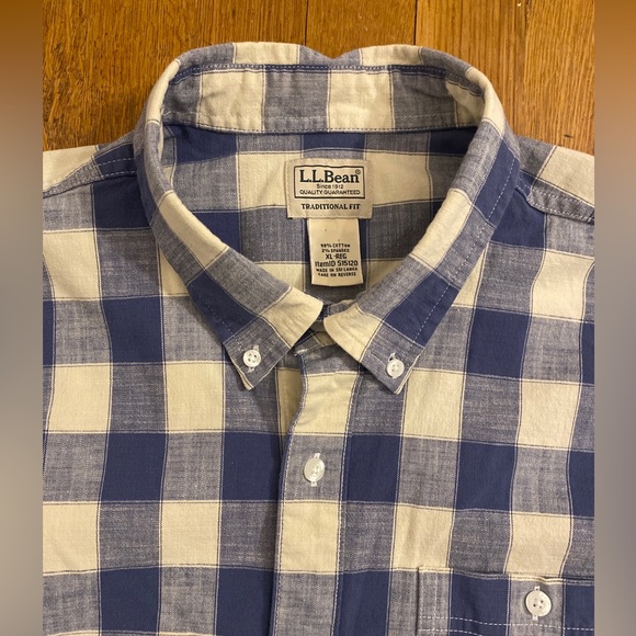 L.L. Bean Men’s XL-Reg Traditional Fit Blue & Cream Buffalo Plaid LS Shirt - Picture 2 of 9